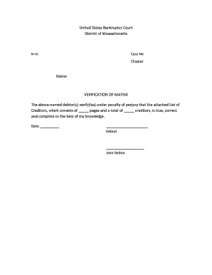 Verification of Creditors Matrix