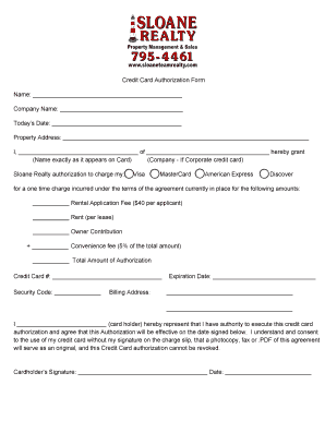 Credit Card Authorization Form