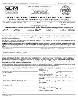 Certificate of General Experience – Non-Public Accounting