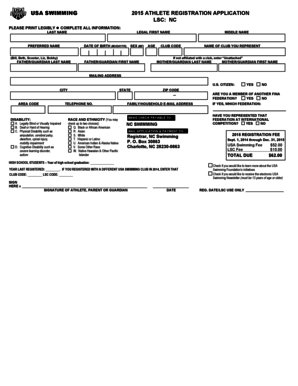 USA Swimming 2015 Athlete Registration Application