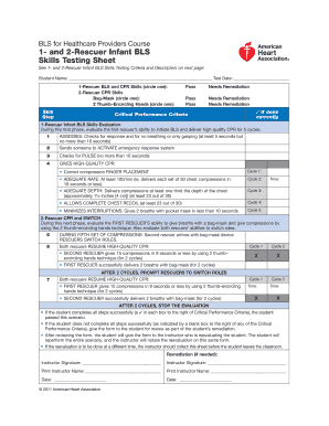 BLS for Healthcare Providers Infant Skills Testing Sheet