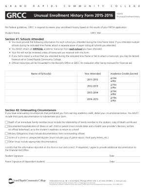 Unusual Enrollment History Form