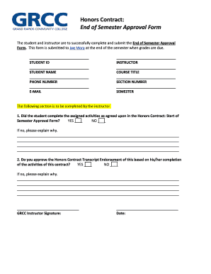 Honors Contract End of Semester Approval Form