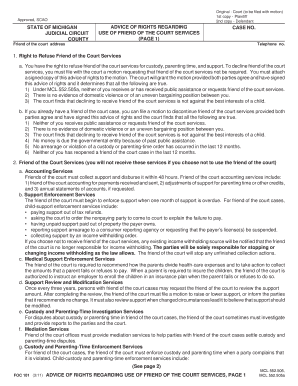 Michigan Advice of Rights Regarding Use of Friend of the Court Services