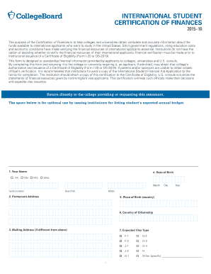 International Student Certification of Finances