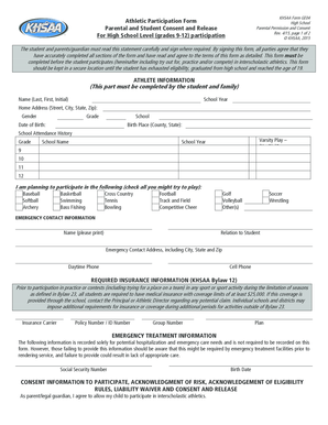 KHSAA High School Athletic Participation Form