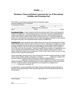 Disclaimer Clause and Release Agreement for Recreational Facilities and Swimming Pool