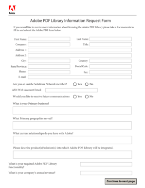 Adobe PDF Library Information Request Form