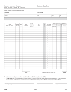 Standard Insurance Employee Data Form