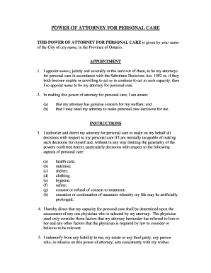 Power of Attorney for Personal Care