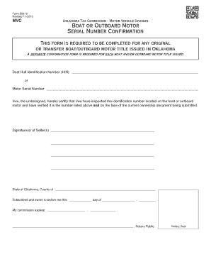 Oklahoma Boat or Outboard Motor Serial Number Confirmation