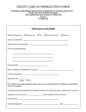 Credit Card Authorization Form