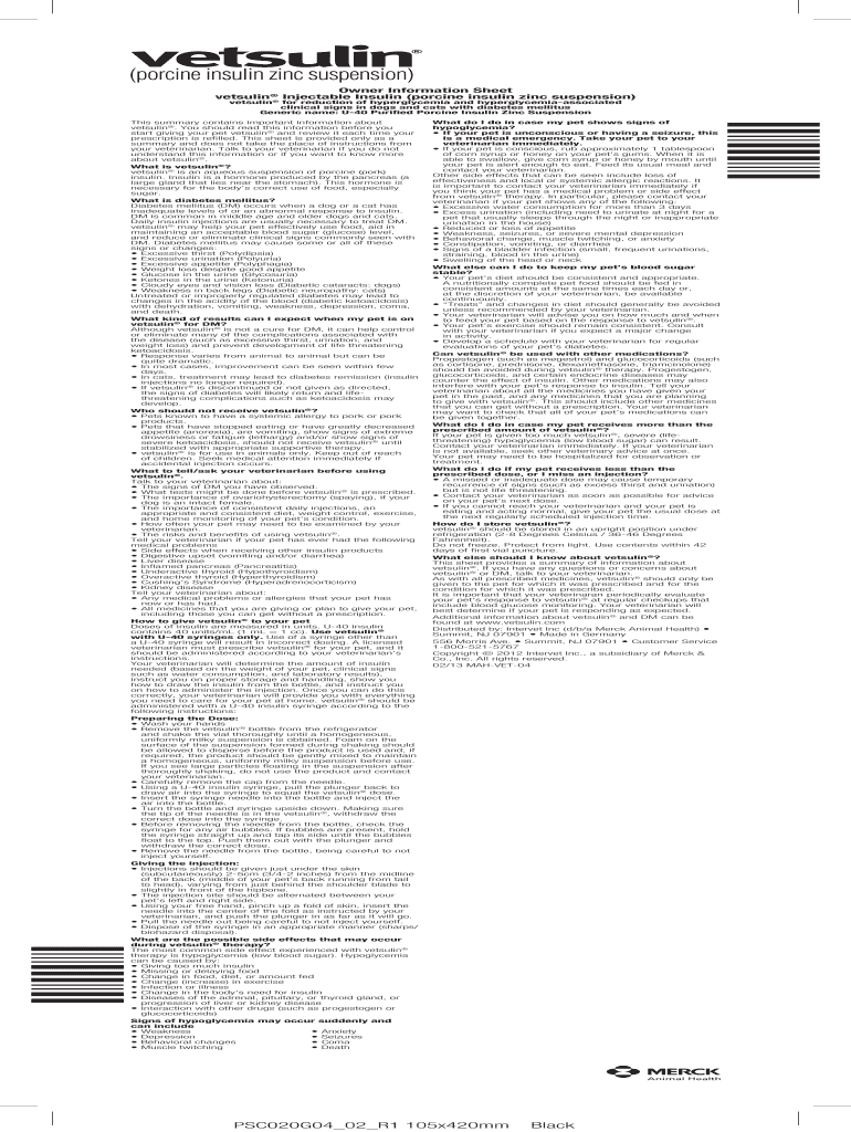 Fillable Online vetsulin Injectable Insulin (porcine insulin zinc