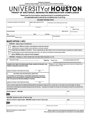 Bacterial Meningitis Immunization Compliance Form