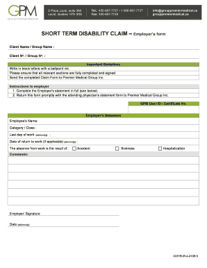 Short Term Disability Claim Form