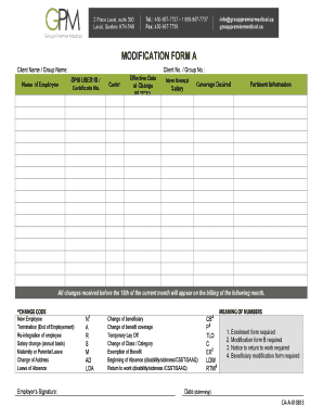 Employee Benefit Modification Form