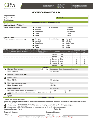 Extended Health and Dental Care Modification Form