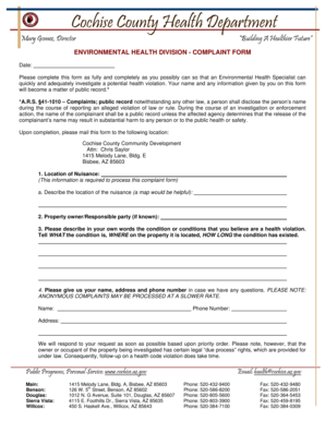 Cochise County Health Violation Complaint Form