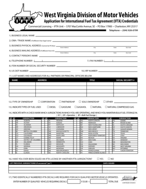 West Virginia IFTA Credentials Application