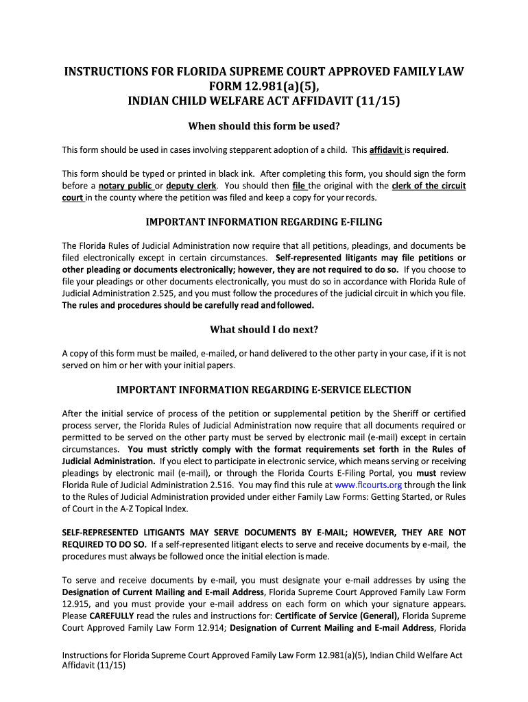 INDIAN CHILD WELFARE ACT AFFIDAVIT - Florida Court System - flcourts Preview on Page 1