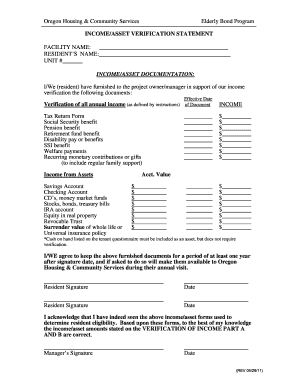 Oregon Elderly Bond Program Income Verification Form