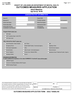 Los Angeles County Adult Baseline Outcomes Measures Application