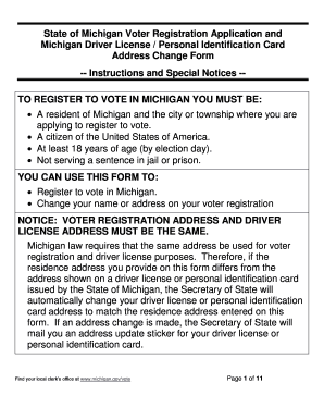Michigan Voter Registration and Driver License Address Change Form