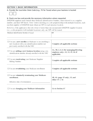 CMS-855S Medicare DMEPOS Enrollment Application