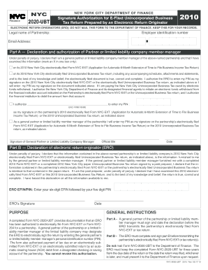 New York City Signature Authorization for E-Filed Unincorporated Business Tax Return