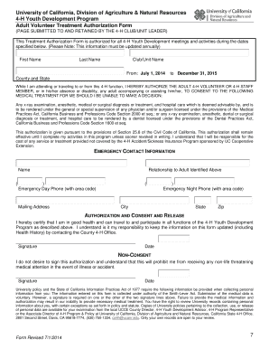 4-H Youth Development Medical Treatment Authorization