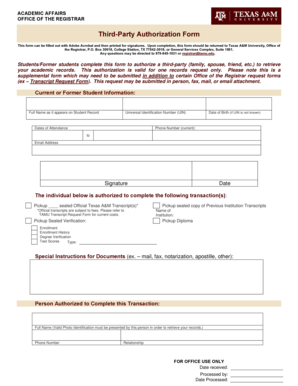 Texas A&M Third-Party Authorization Form