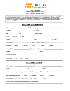 Referral and Authorization Form for Full Service Partnership