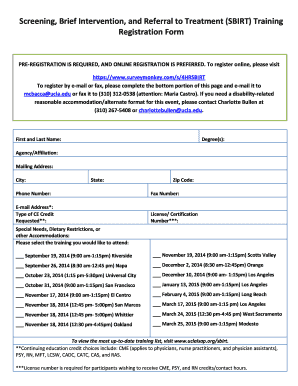 SBIRT Training Registration Form