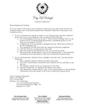 Permitted Termination of Irrigation System Form