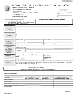 Superior Court of California Employment Application