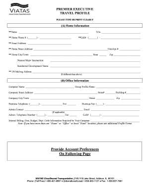 Premier Executive Travel Profile Form