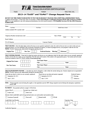 TExES and TExMaT Change Request Form