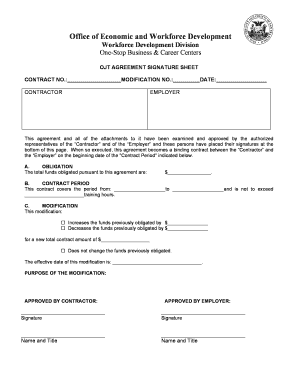 On-the-Job Training Agreement Signature Sheet