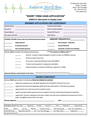 KNBFCU Short Term Loan Application