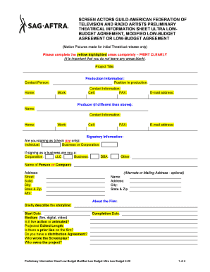 SAG-AFTRA Theatrical Information Sheet