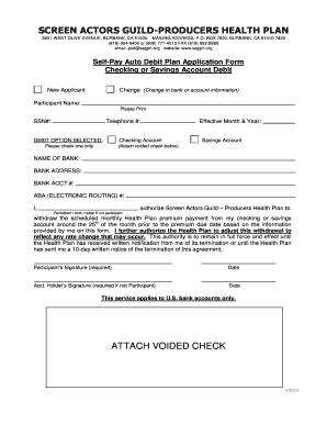 Screen Actors Guild Health Plan Auto Debit Application
