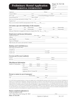 Preliminary Rental Application