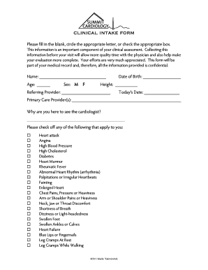 Clinical Intake Form for Cardiology