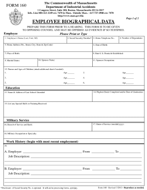 Massachusetts Employee Biographical Data Form 160