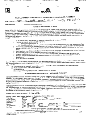 Maryland Residential Property Disclosure Statement