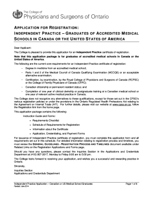 Independent Practice Application for Canadian or US Medical School Graduates