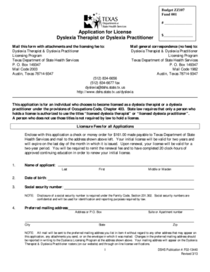 Application for Licensure Dyslexia Therapist or Practitioner. Application for Licensure Dyslexia Therapist or Practitioner