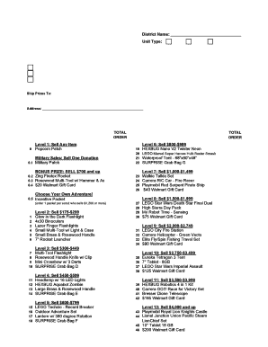 Boyscouts Fall Popcorn Sale Prize Order Form