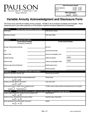 Variable Annuity Acknowledgment and Disclosure Form