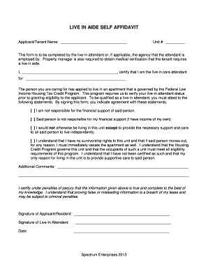 Live-In Aide Self Affidavit